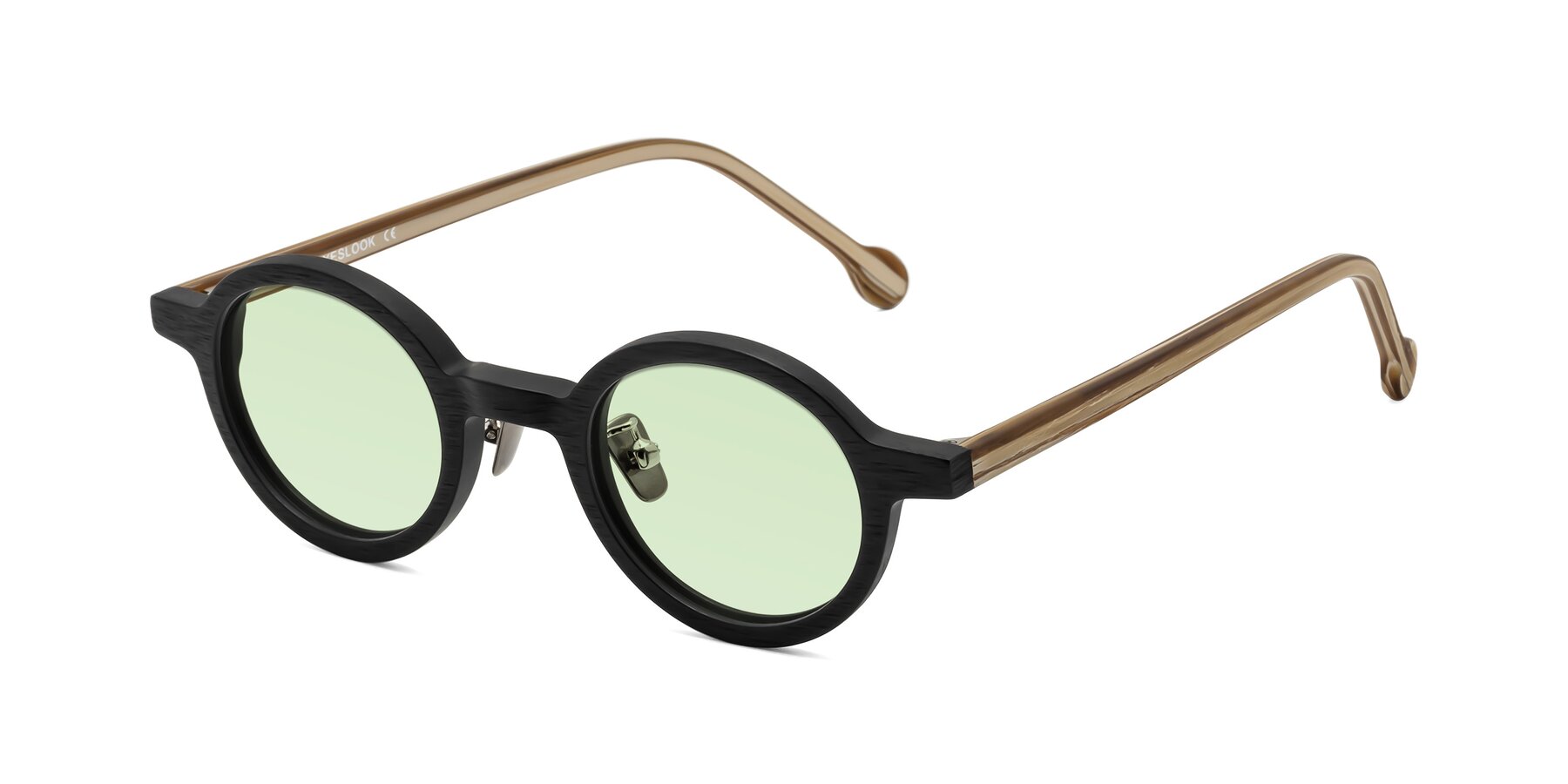 Angle of Timber in Black-Sugar Woodgrain with Light Green Tinted Lenses