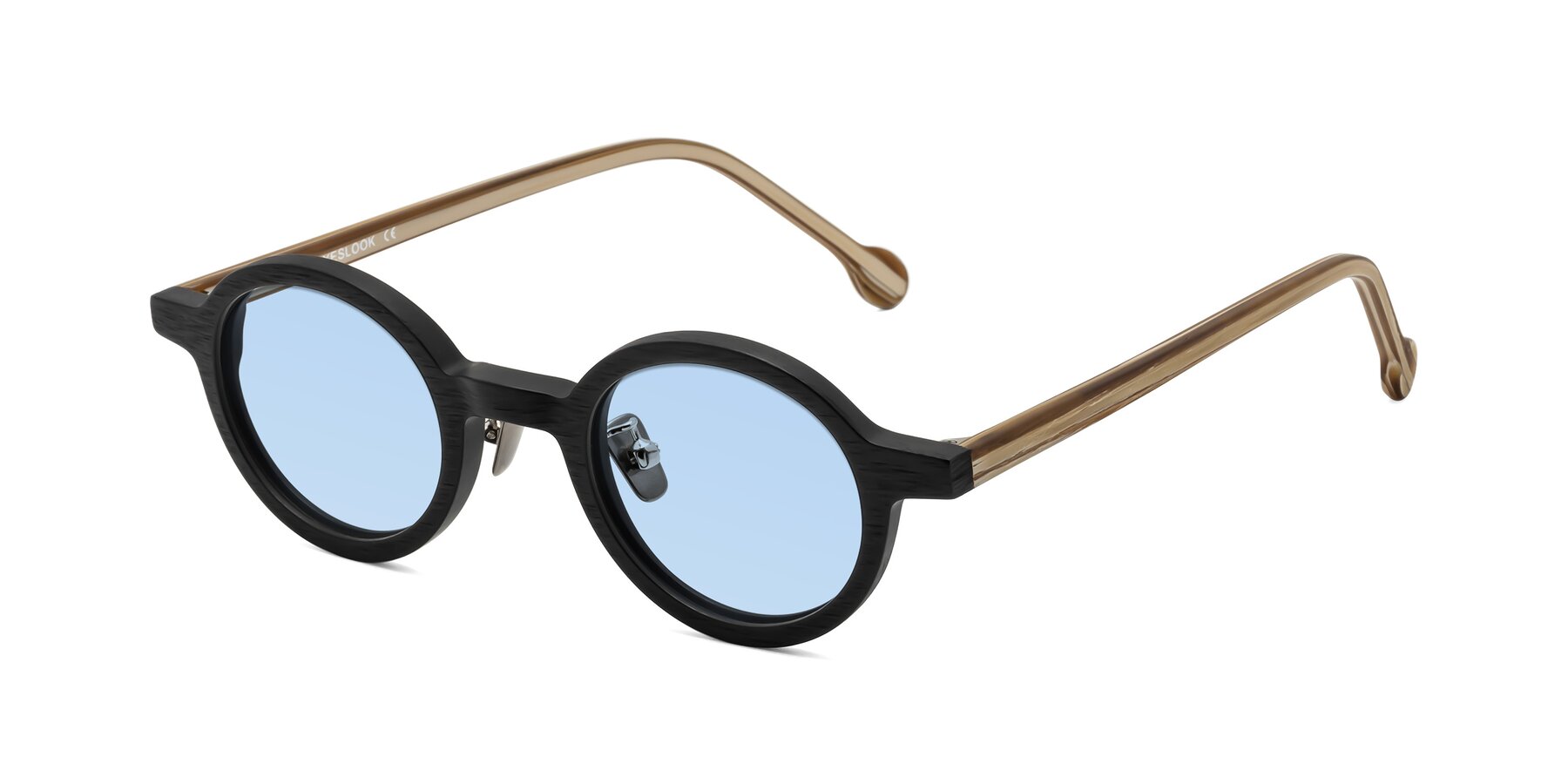 Angle of Timber in Black-Sugar Woodgrain with Light Blue Tinted Lenses