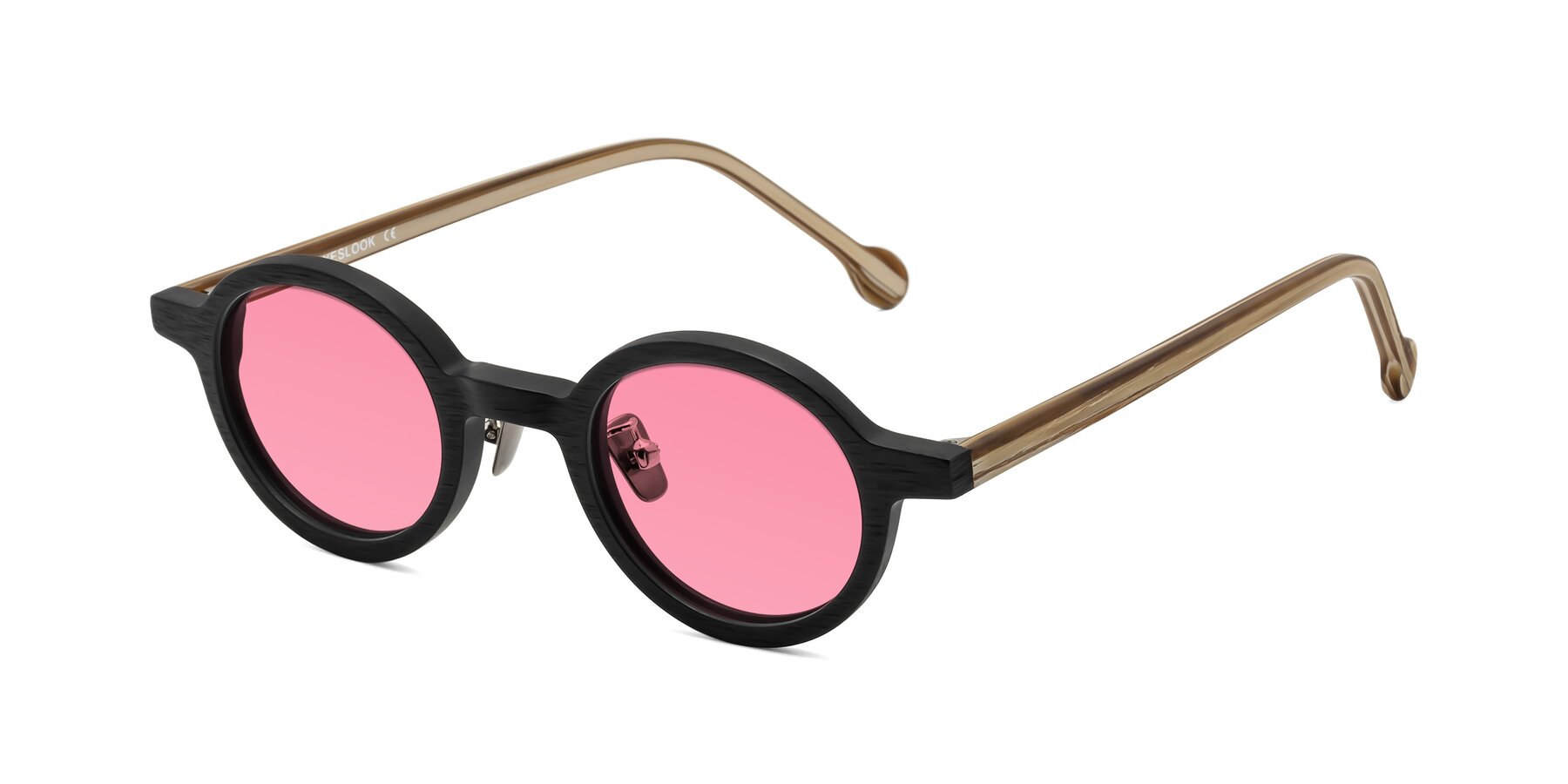 Angle of Timber in Black-Sugar Woodgrain with Pink Tinted Lenses