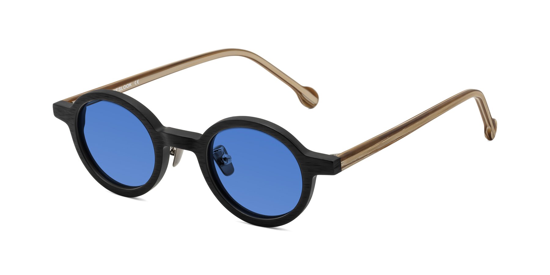 Angle of Timber in Black-Sugar Woodgrain with Blue Tinted Lenses