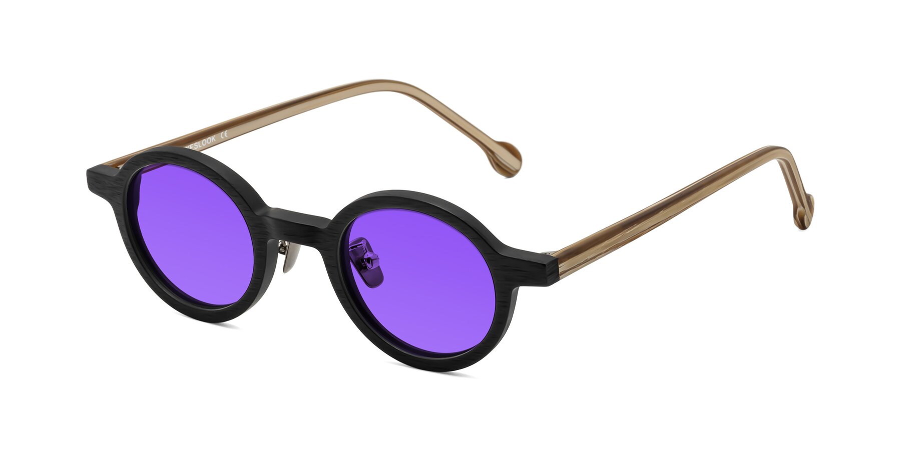 Angle of Timber in Black-Sugar Woodgrain with Purple Tinted Lenses