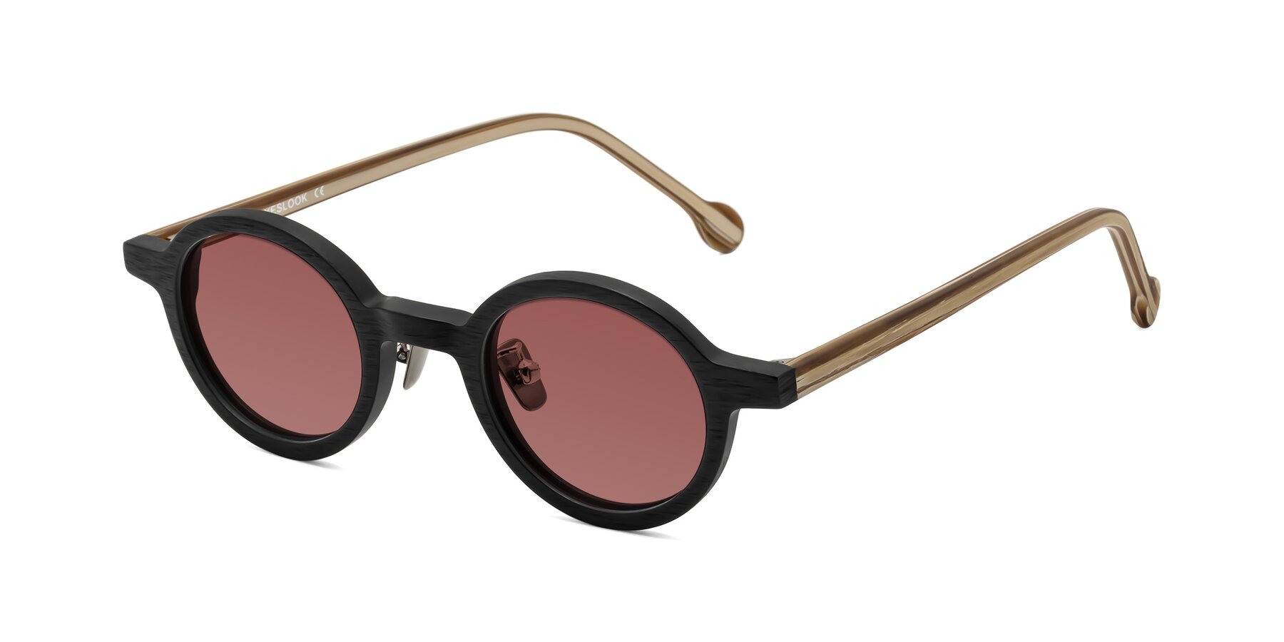 Angle of Timber in Black-Sugar Woodgrain with Garnet Tinted Lenses