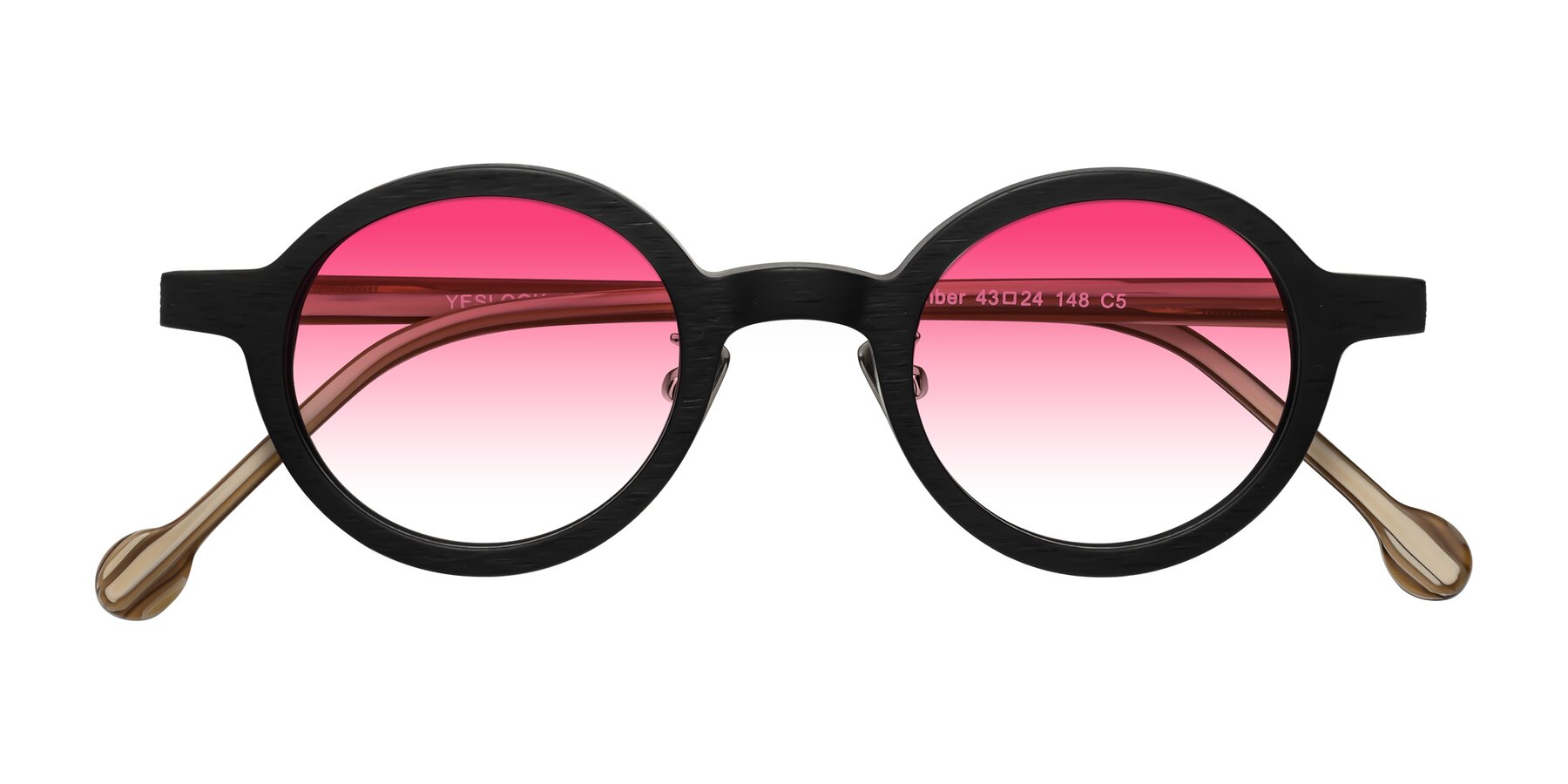 Folded Front of Timber in Black-Sugar Woodgrain with Pink Gradient Lenses