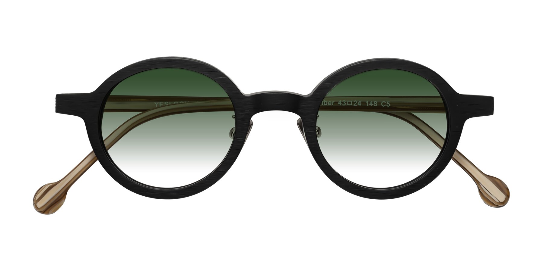 Folded Front of Timber in Black-Sugar Woodgrain with Green Gradient Lenses