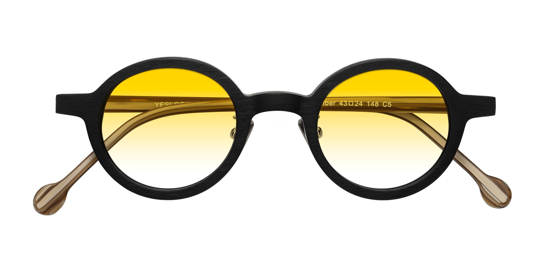 Folded Front of Timber in Black-Sugar Woodgrain with Yellow Gradient Lenses