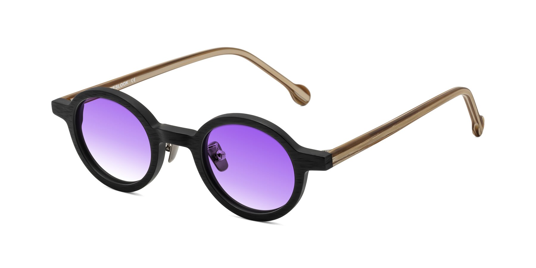 Angle of Timber in Black-Sugar Woodgrain with Purple Gradient Lenses