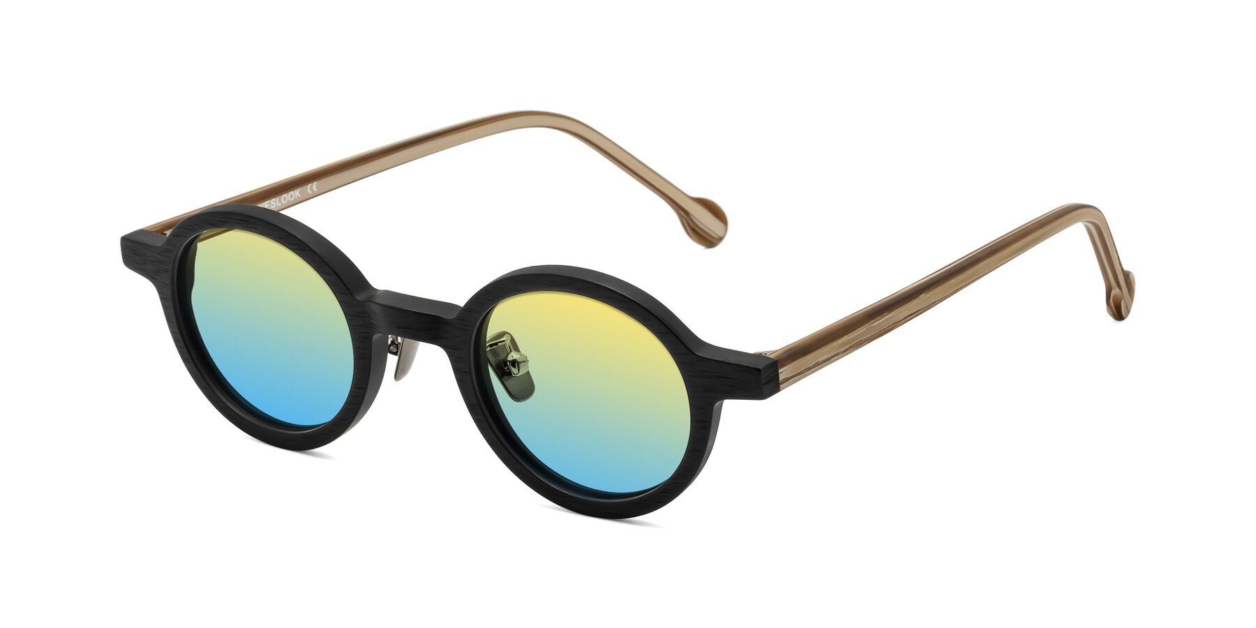 Angle of Timber in Black-Sugar Woodgrain with Yellow / Blue Gradient Lenses