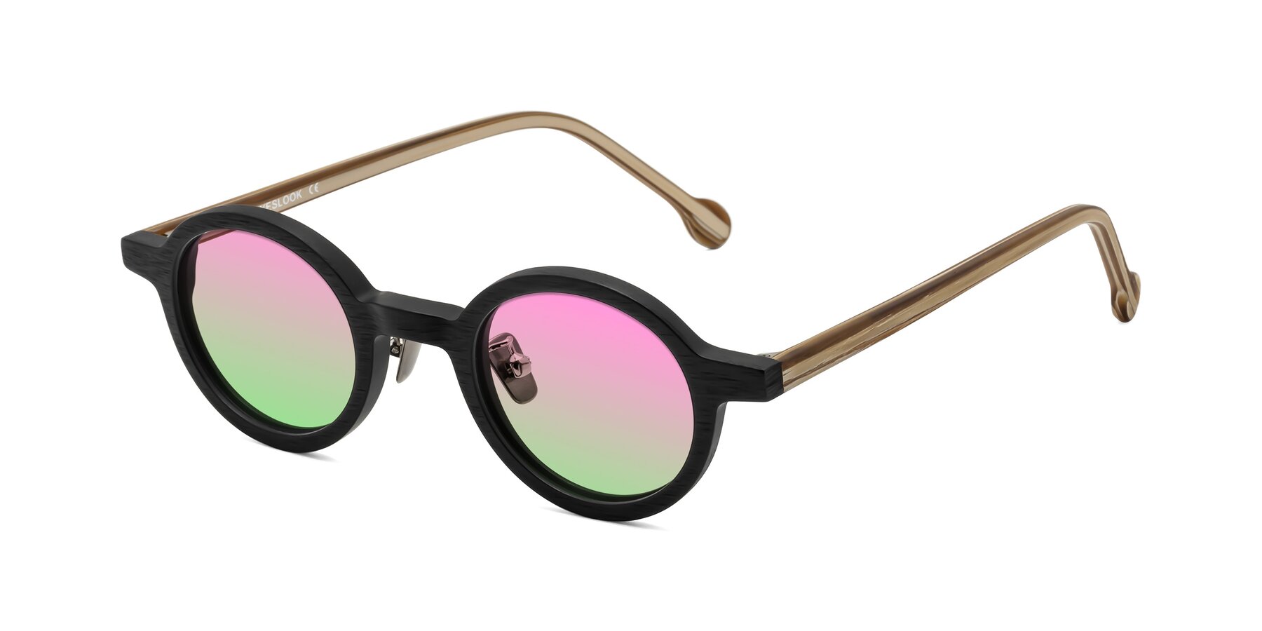 Angle of Timber in Black-Sugar Woodgrain with Pink / Green Gradient Lenses