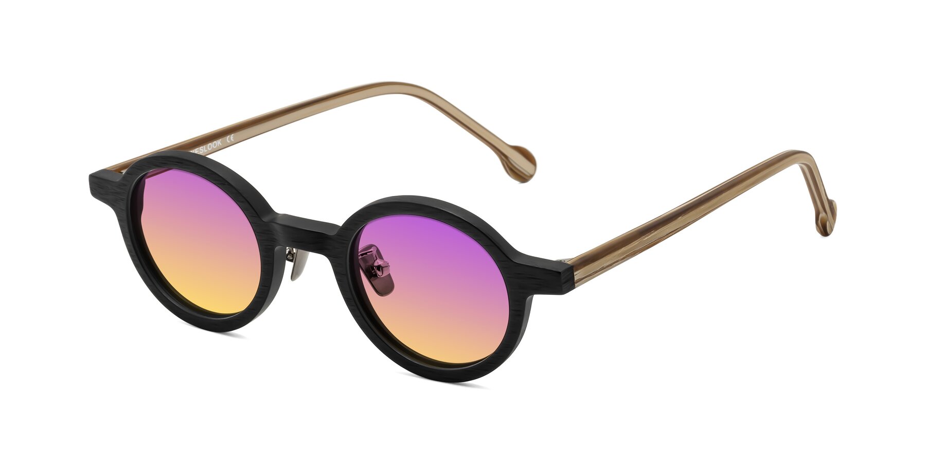 Angle of Timber in Black-Sugar Woodgrain with Purple / Yellow Gradient Lenses