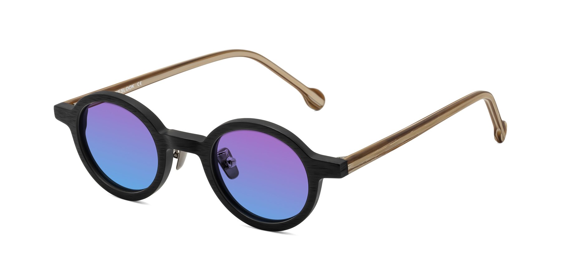 Angle of Timber in Black-Sugar Woodgrain with Purple / Blue Gradient Lenses