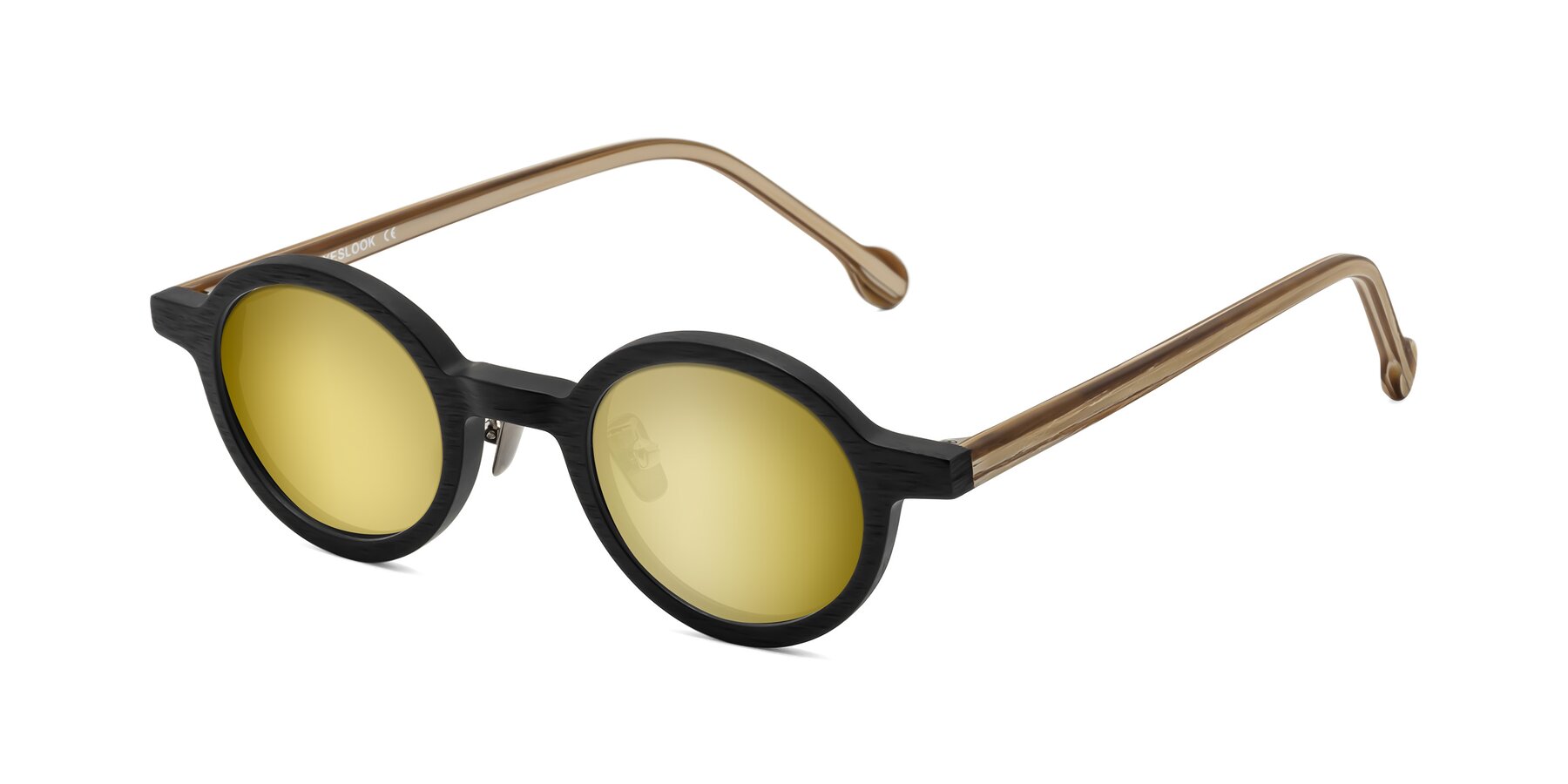 Angle of Timber in Black-Sugar Woodgrain with Gold Mirrored Lenses