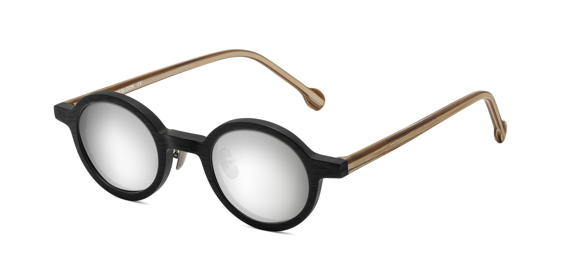 Angle of Timber in Black-Sugar Woodgrain with Silver Mirrored Lenses