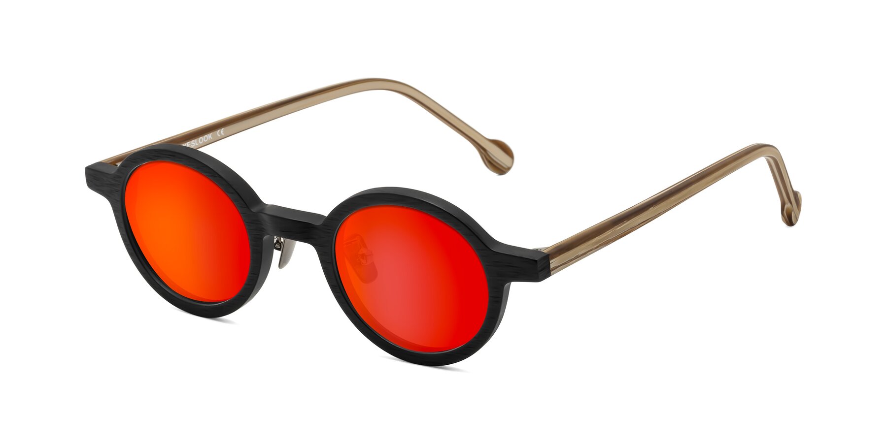 Angle of Timber in Black-Sugar Woodgrain with Red Gold Mirrored Lenses