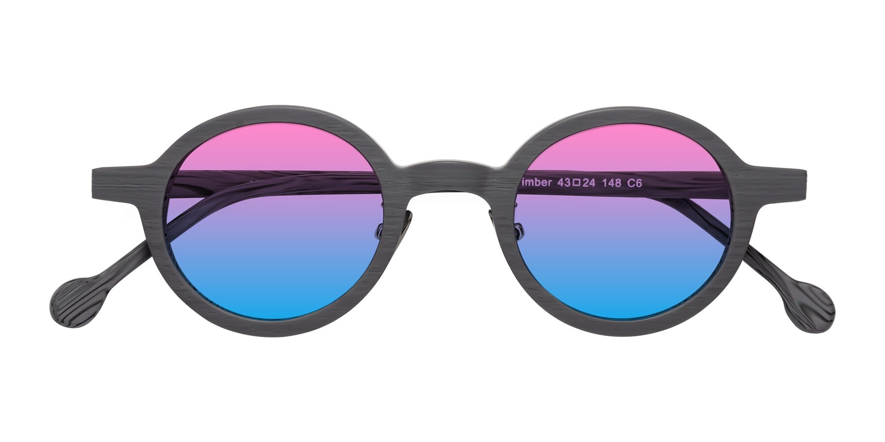 Folded Front of Timber in Cement Woodgrain with Pink / Blue Gradient Lenses