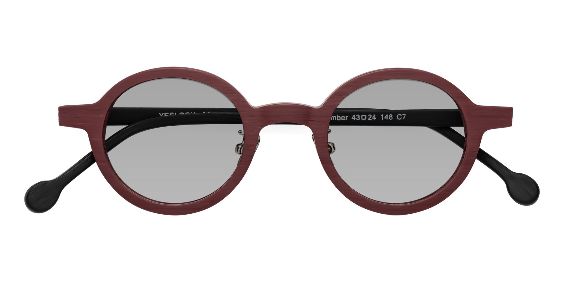 Folded Front of Timber in Burgundy-Black Woodgrain with Light Gray Tinted Lenses