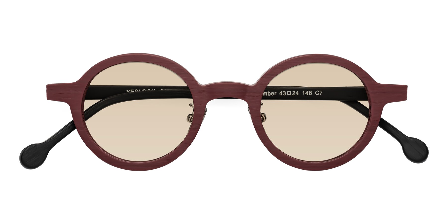 Folded Front of Timber in Burgundy-Black Woodgrain with Light Brown Tinted Lenses