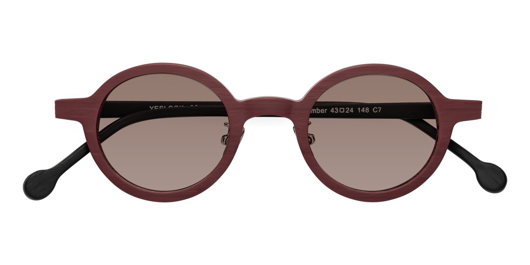 Folded Front of Timber in Burgundy-Black Woodgrain with Medium Brown Tinted Lenses