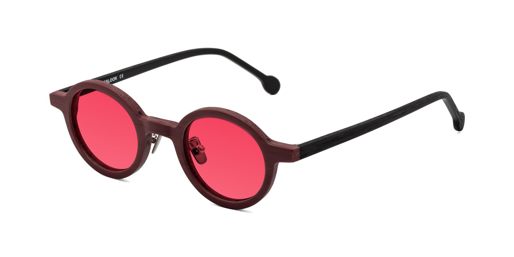 Angle of Timber in Burgundy-Black Woodgrain with Red Tinted Lenses