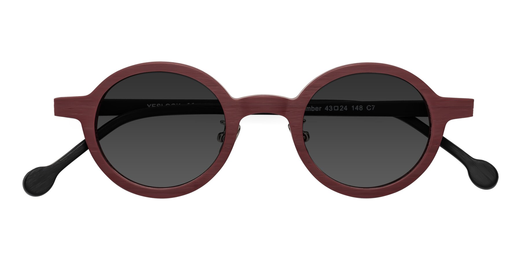 Folded Front of Timber in Burgundy-Black Woodgrain with Gray Tinted Lenses