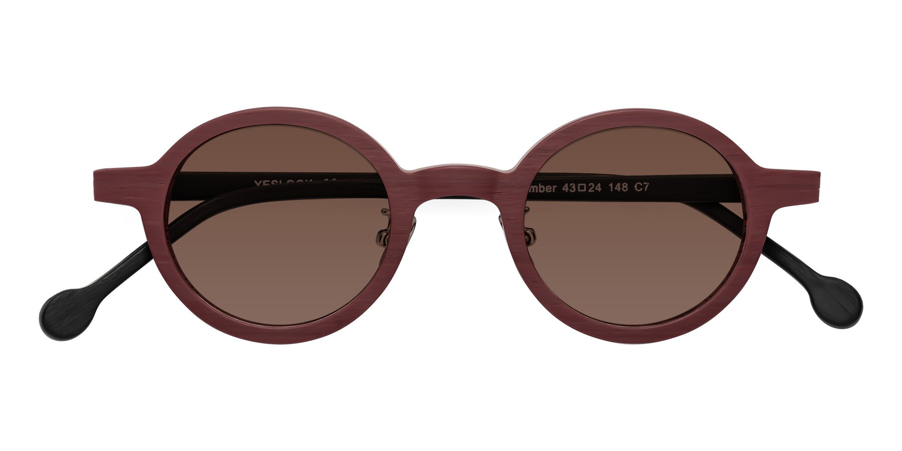 Folded Front of Timber in Burgundy-Black Woodgrain with Brown Tinted Lenses