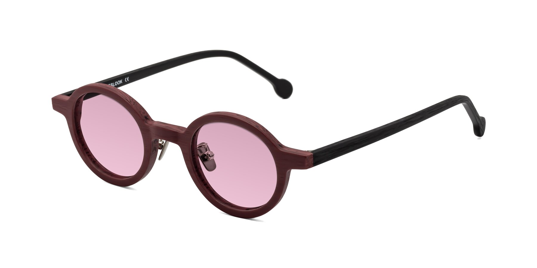 Angle of Timber in Burgundy-Black Woodgrain with Light Wine Tinted Lenses