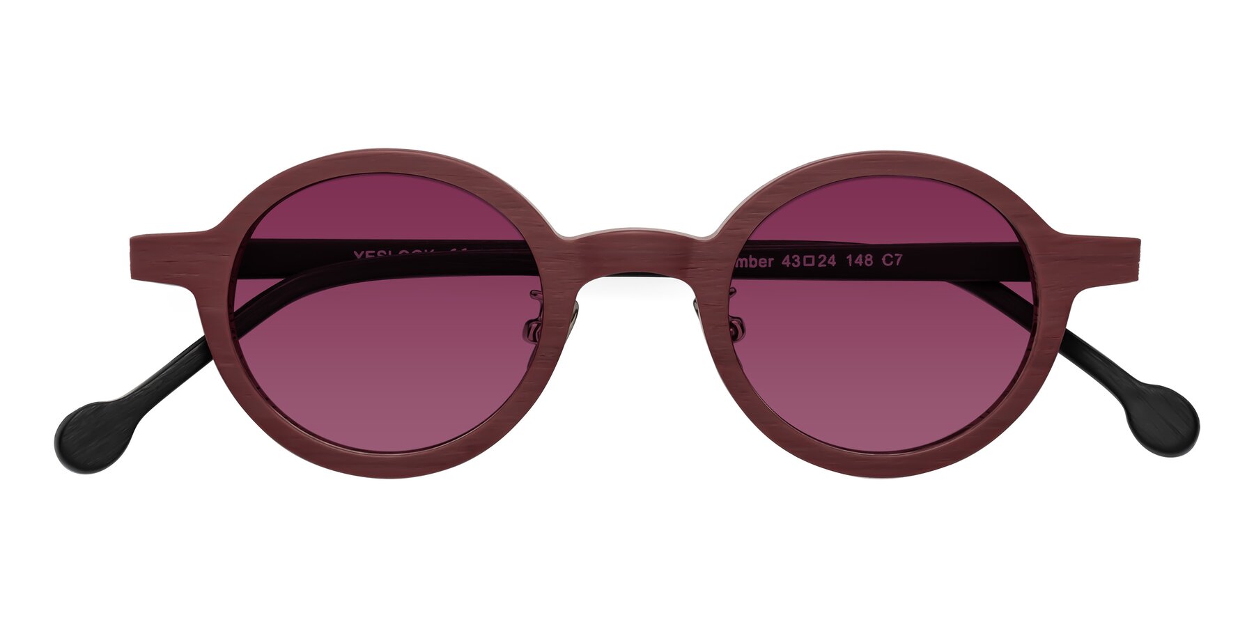 Folded Front of Timber in Burgundy-Black Woodgrain with Wine Tinted Lenses