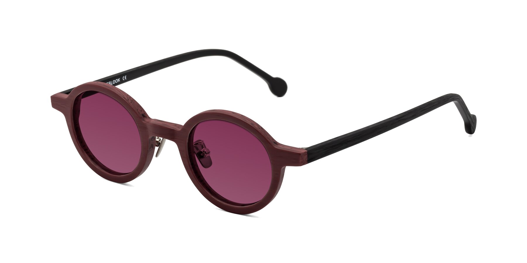 Angle of Timber in Burgundy-Black Woodgrain with Wine Tinted Lenses