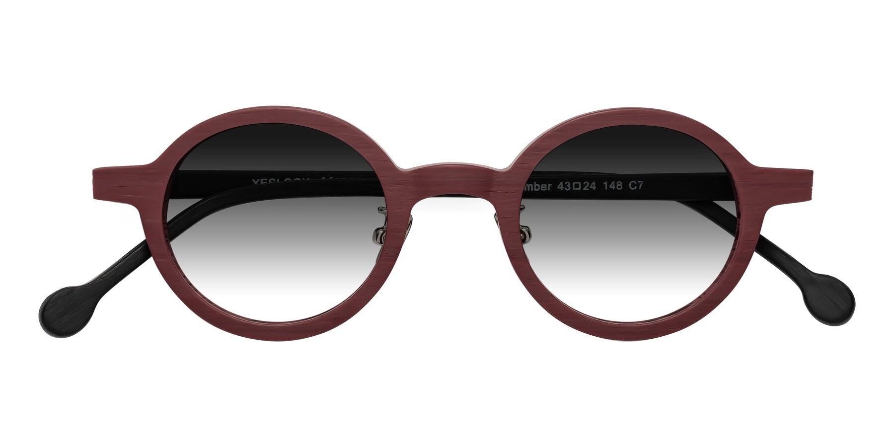 Folded Front of Timber in Burgundy-Black Woodgrain with Gray Gradient Lenses