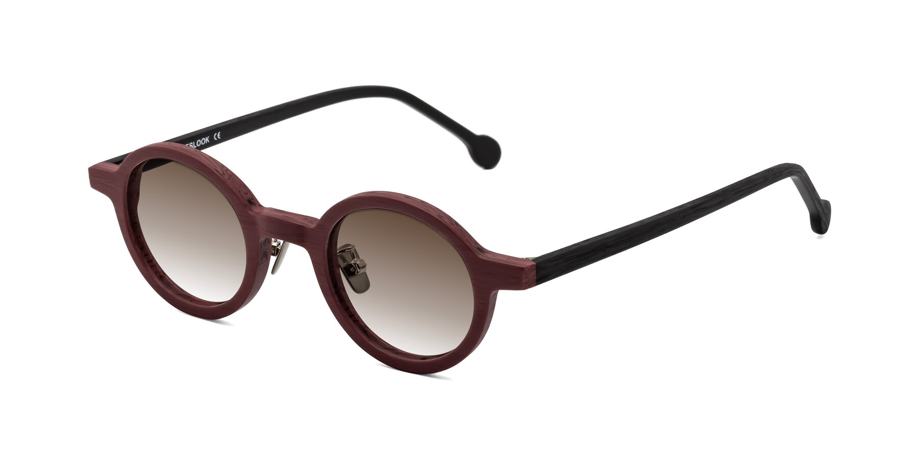 Angle of Timber in Burgundy-Black Woodgrain with Brown Gradient Lenses