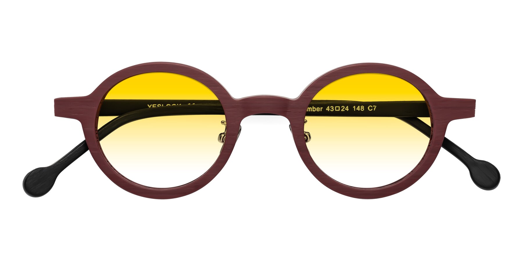 Folded Front of Timber in Burgundy-Black Woodgrain with Yellow Gradient Lenses