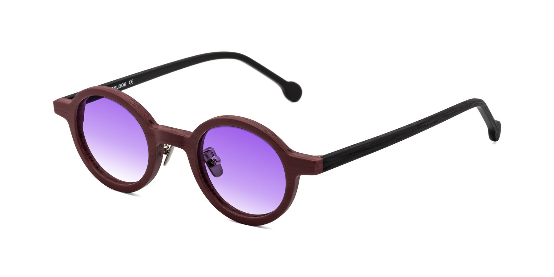 Angle of Timber in Burgundy-Black Woodgrain with Purple Gradient Lenses