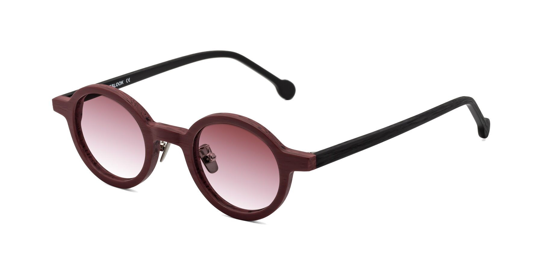 Angle of Timber in Burgundy-Black Woodgrain with Garnet Gradient Lenses