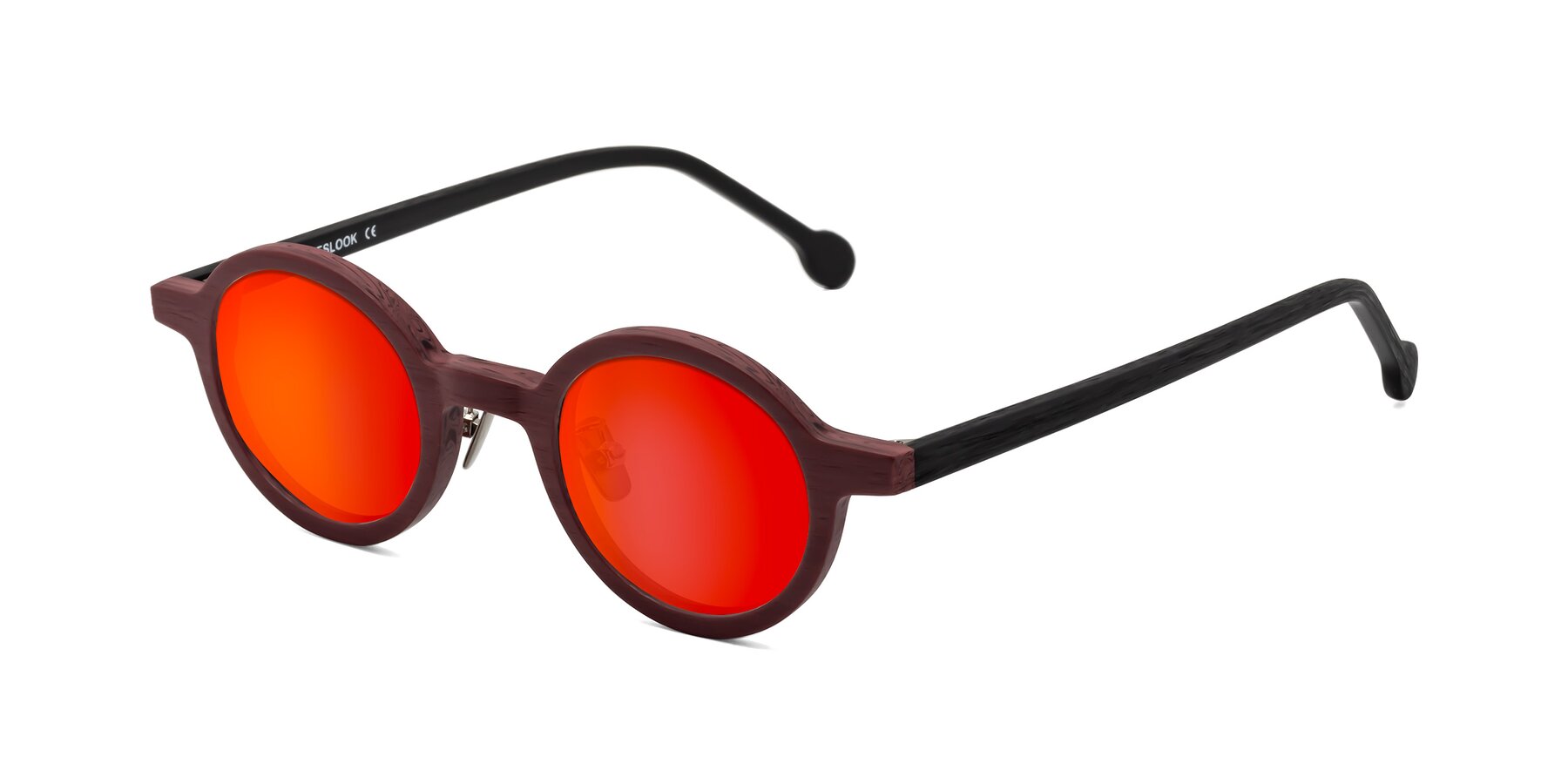 Angle of Timber in Burgundy-Black Woodgrain with Red Gold Mirrored Lenses