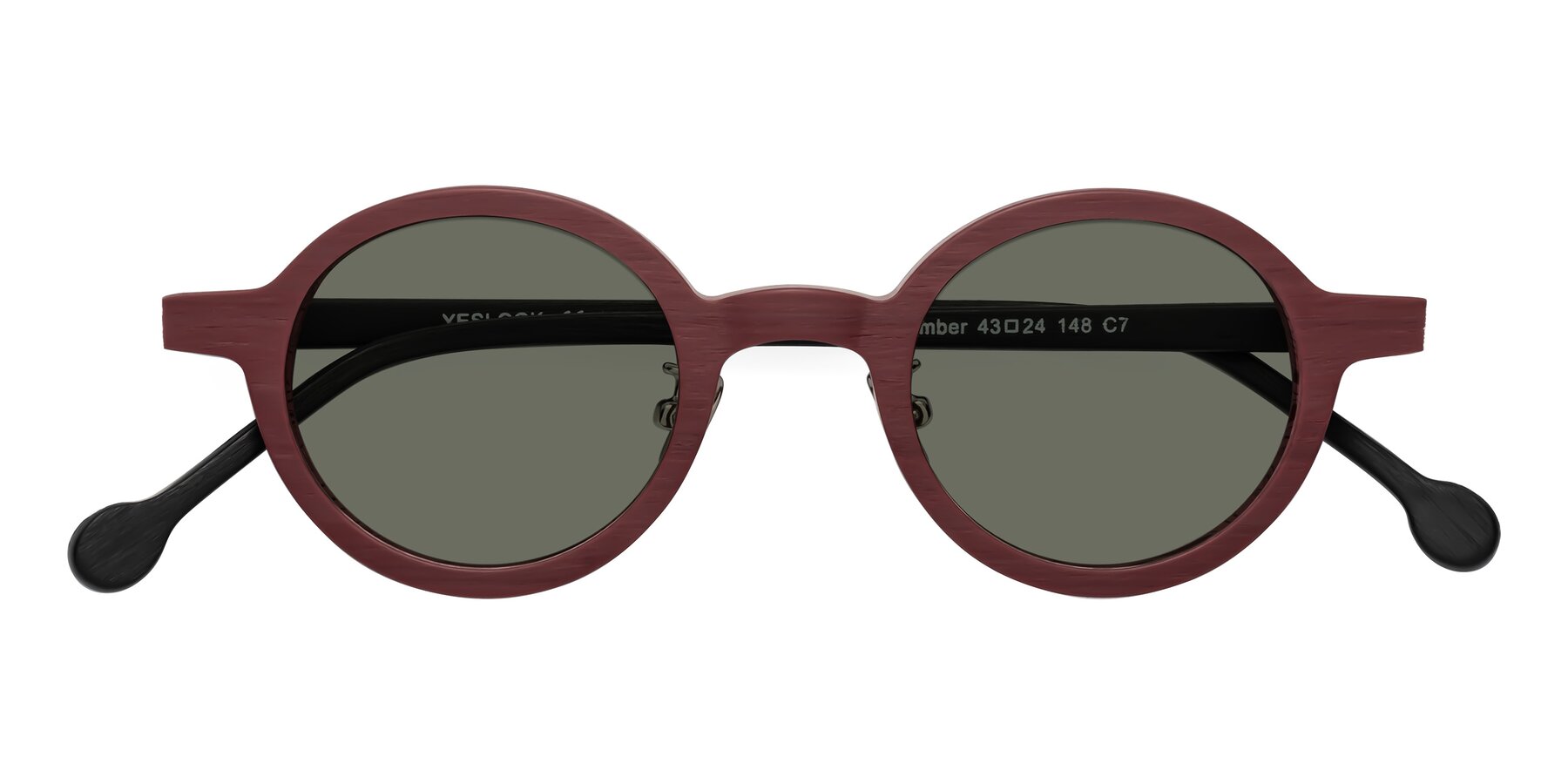 Folded Front of Timber in Burgundy-Black Woodgrain with Gray Polarized Lenses