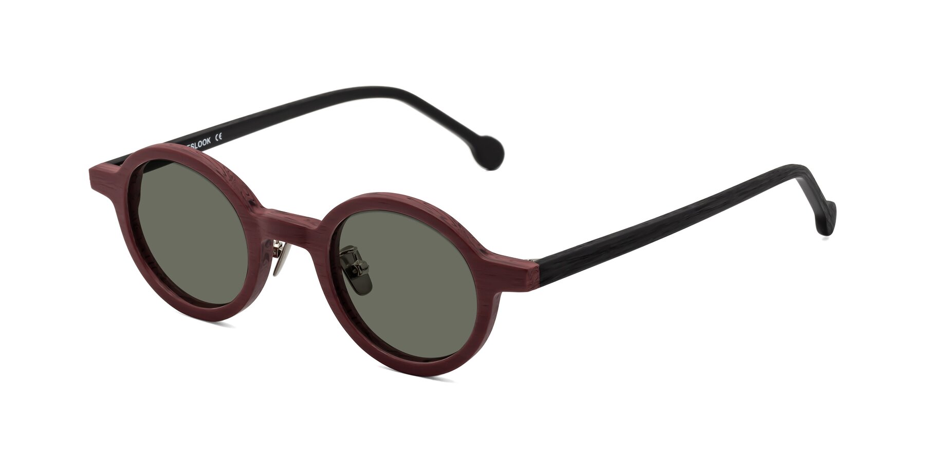 Angle of Timber in Burgundy-Black Woodgrain with Gray Polarized Lenses