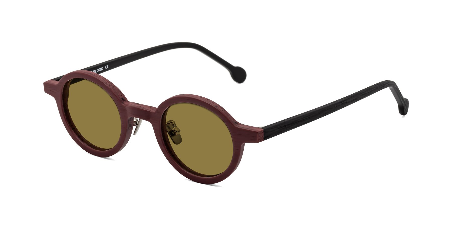 Angle of Timber in Burgundy-Black Woodgrain with Brown Polarized Lenses