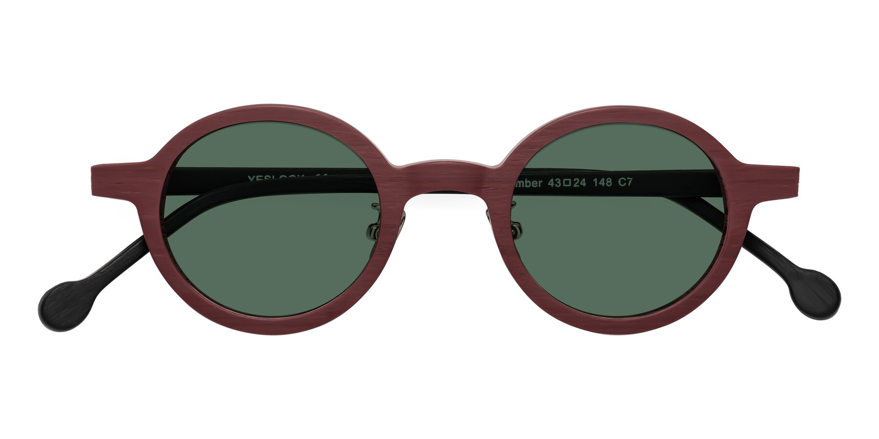 Folded Front of Timber in Burgundy-Black Woodgrain with Green Polarized Lenses