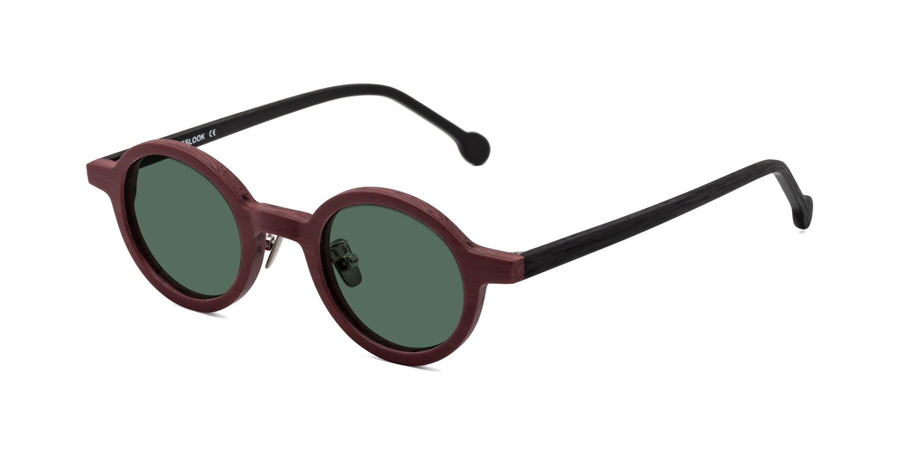 Angle of Timber in Burgundy-Black Woodgrain with Green Polarized Lenses