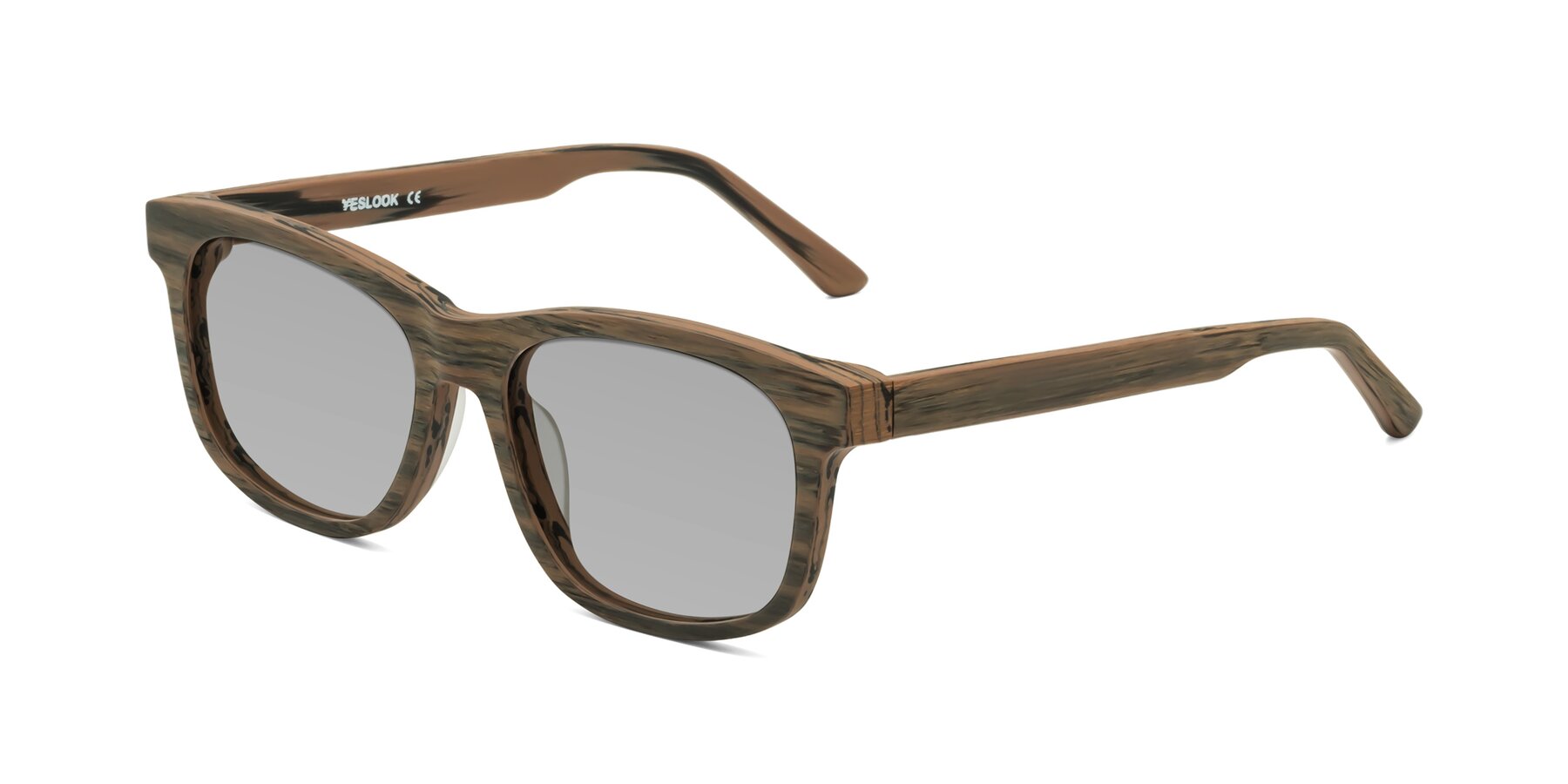 Angle of Alfred in Burnt Tan Woodgrain with Light Gray Tinted Lenses