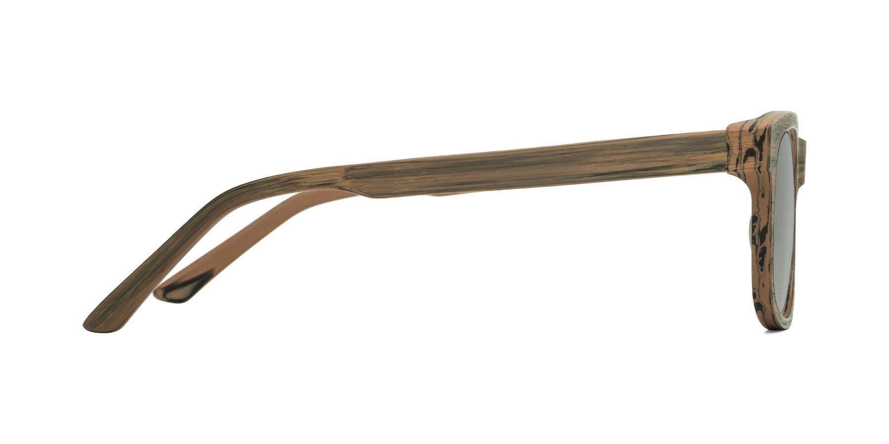 Side of Alfred in Burnt Tan Woodgrain with Light Gray Tinted Lenses