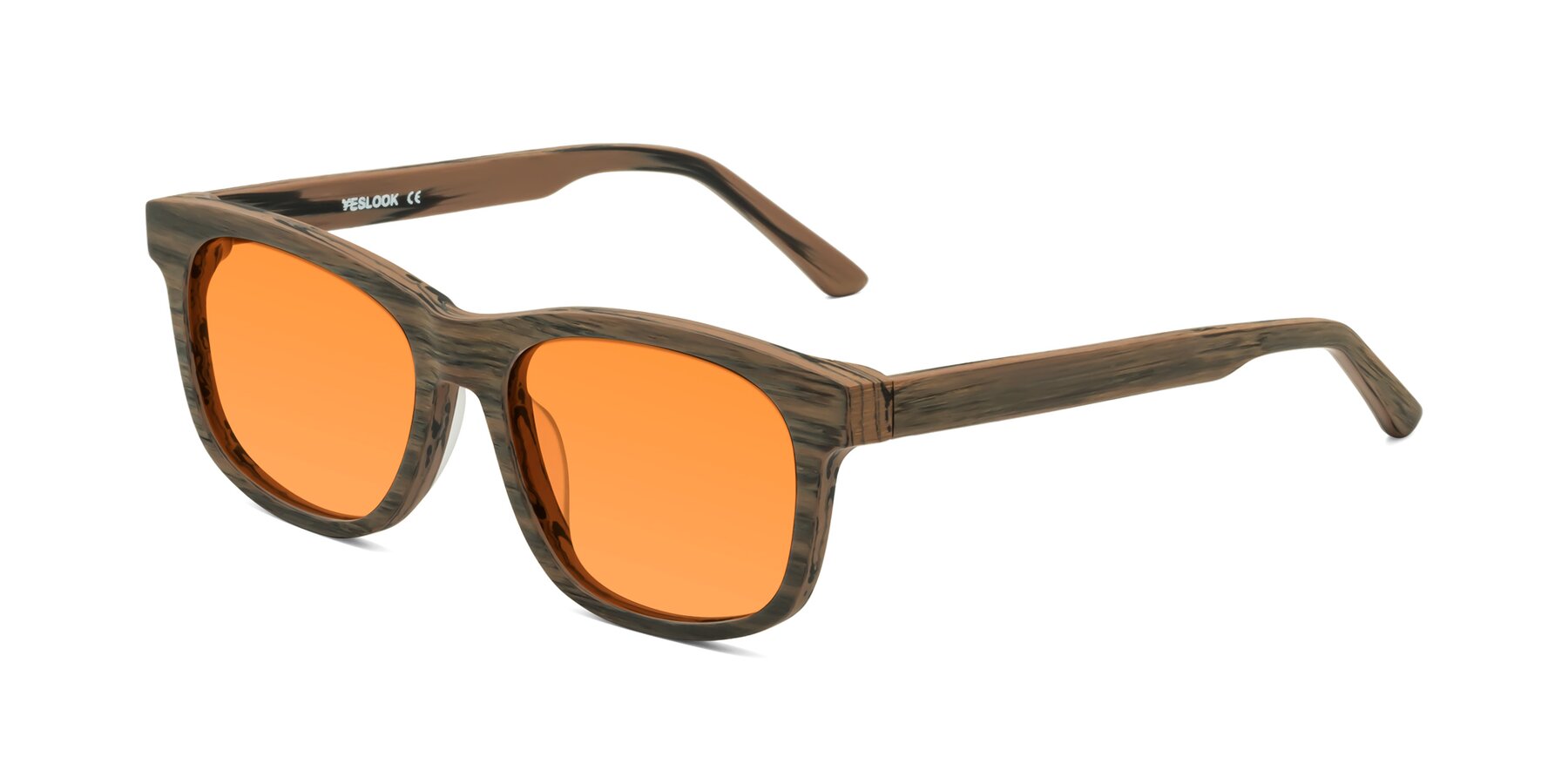 Angle of Alfred in Burnt Tan Woodgrain with Orange Tinted Lenses