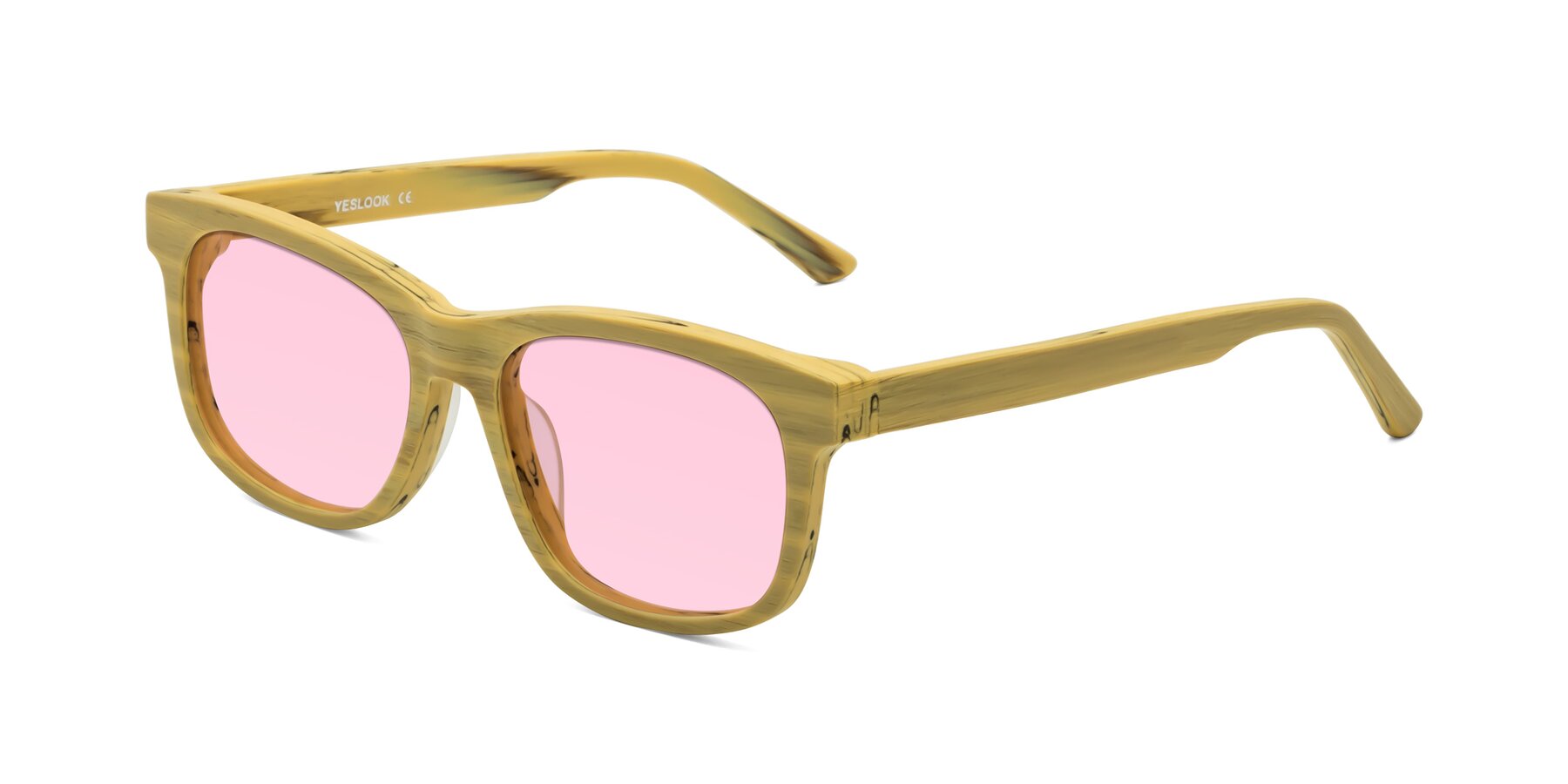 Angle of Alfred in Egg Yolk Woodgrain with Light Pink Tinted Lenses