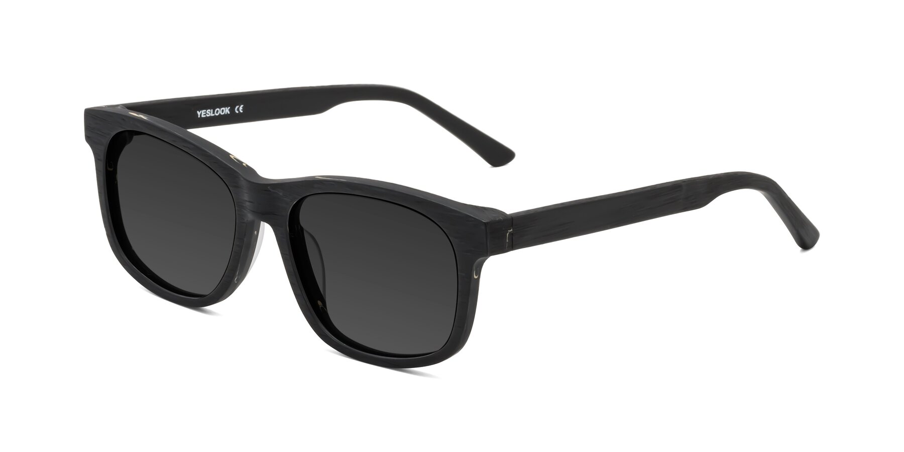 Angle of Alfred in Black Woodgrain with Gray Tinted Lenses