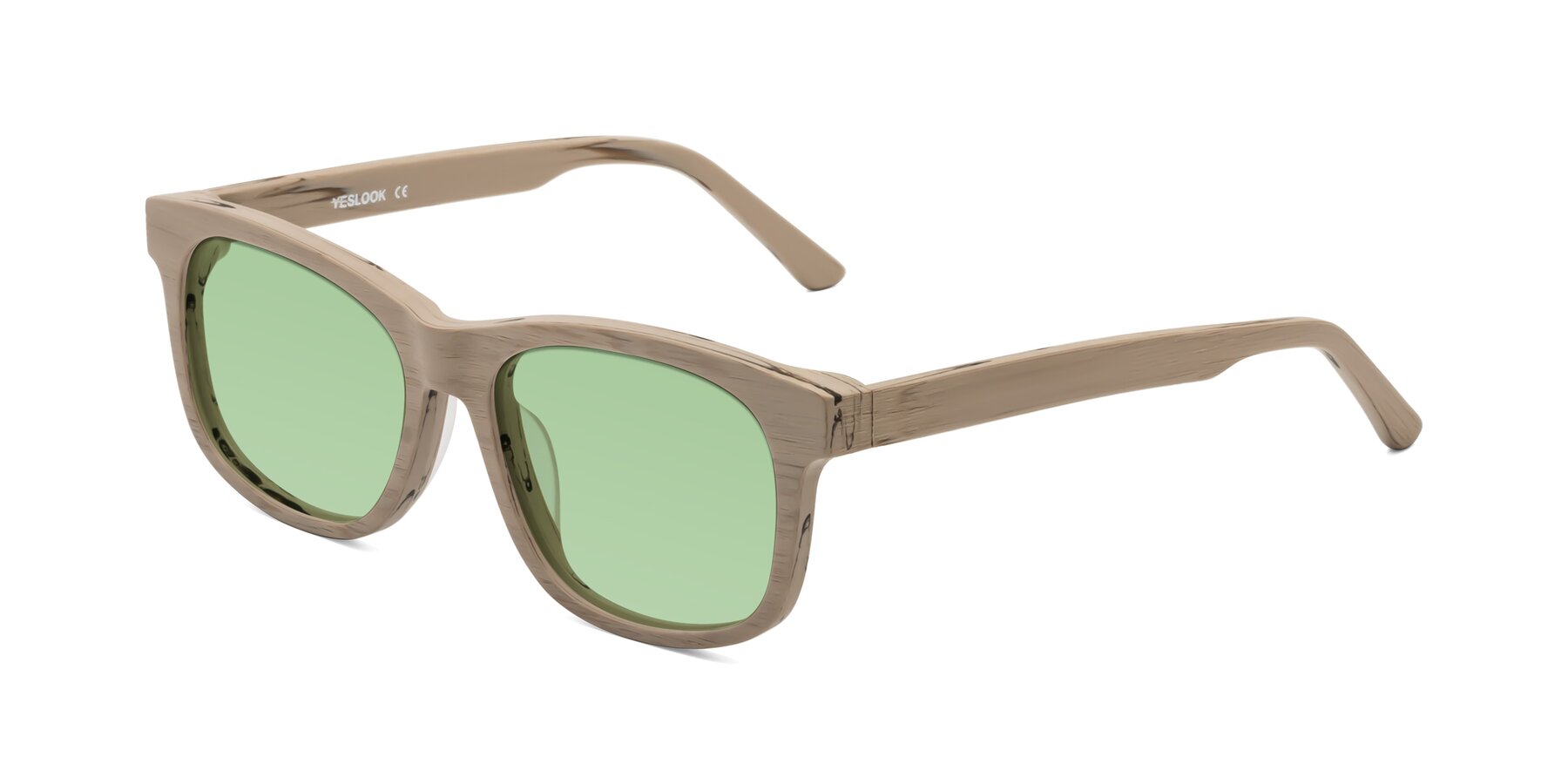 Angle of Alfred in Pale Mauve Woodgrain with Medium Green Tinted Lenses