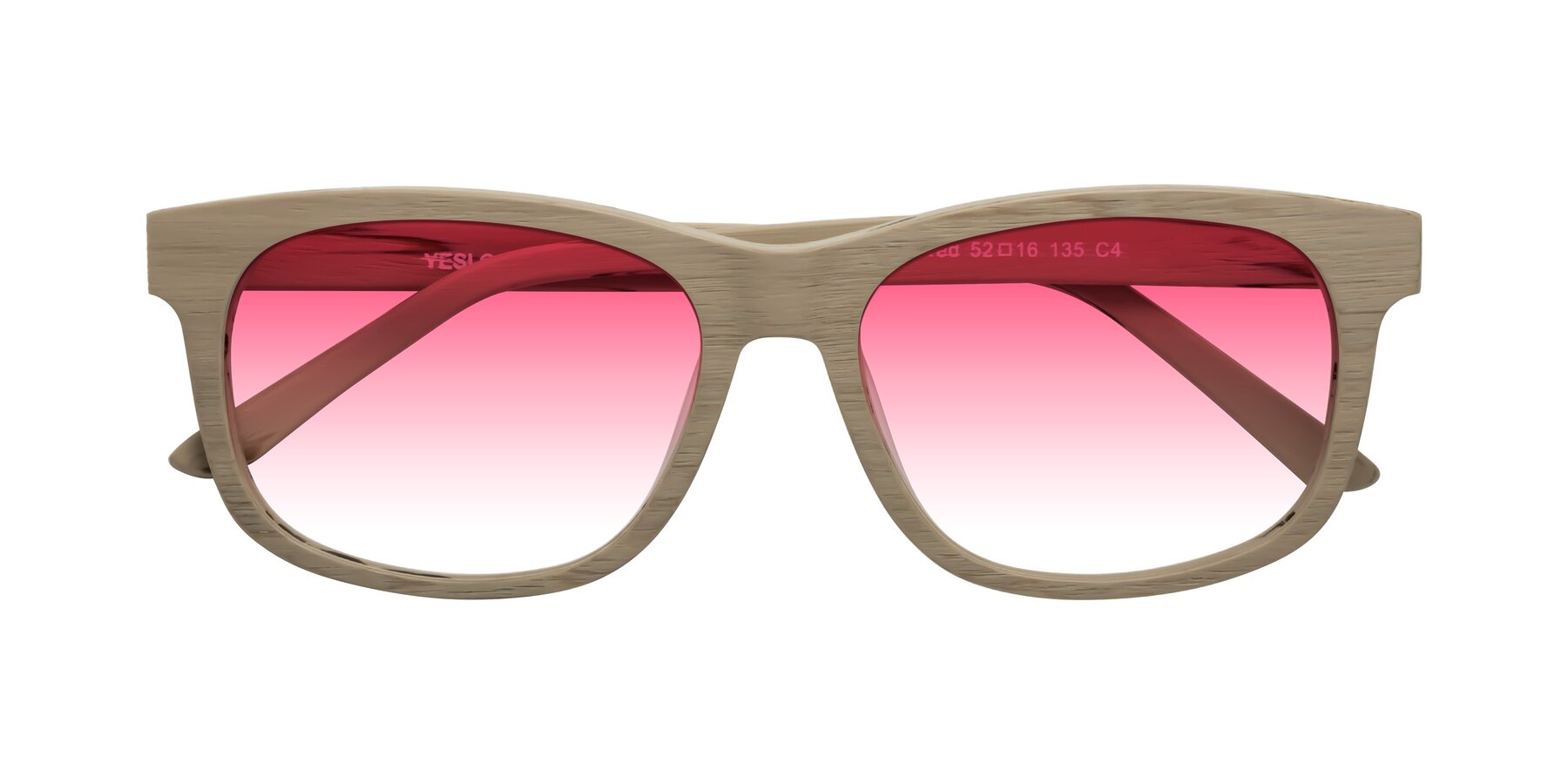 Folded Front of Alfred in Pale Mauve Woodgrain with Pink Gradient Lenses