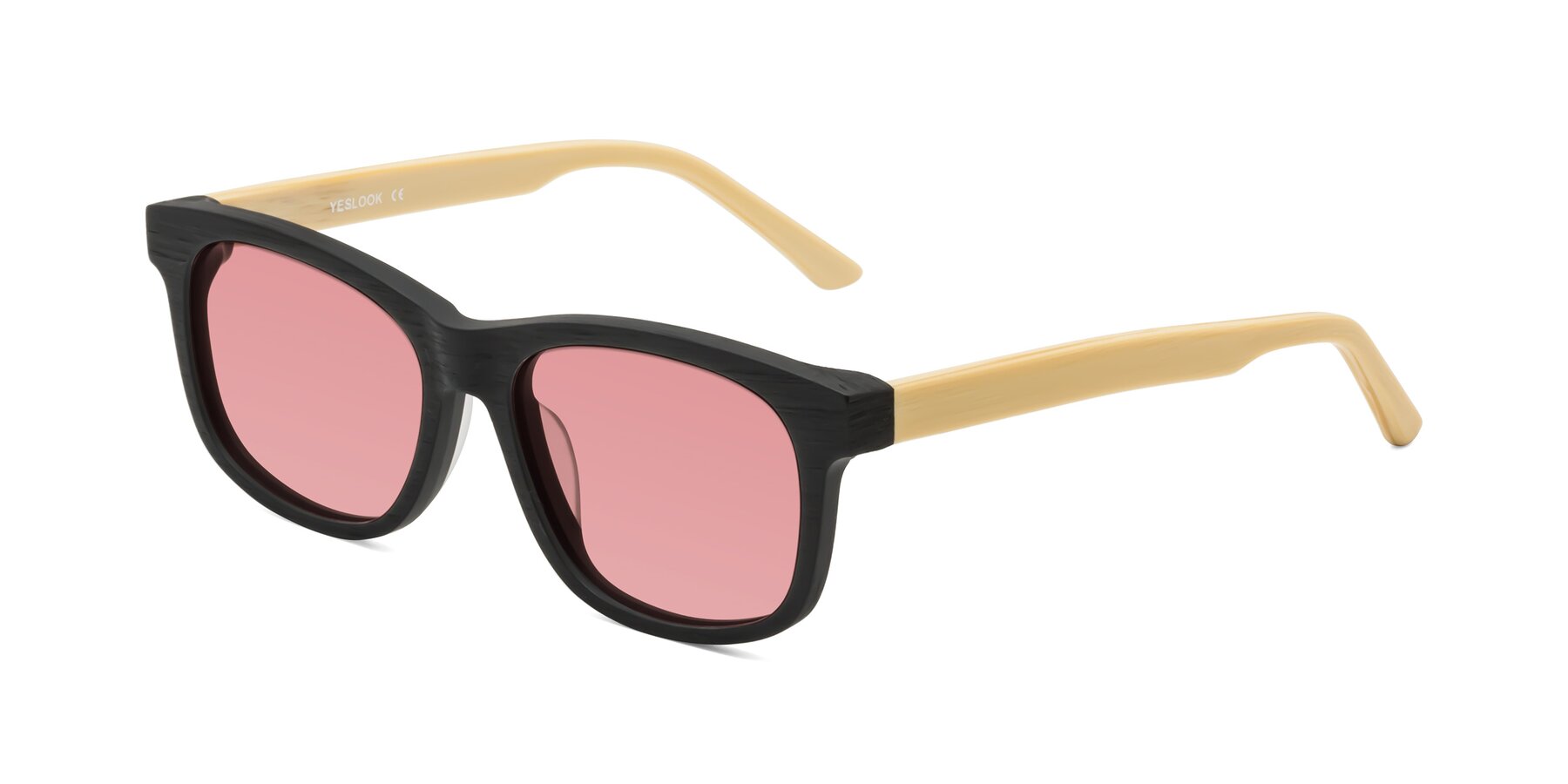 Angle of Alfred in Black-Light Yellow Woodgrain with Medium Garnet Tinted Lenses