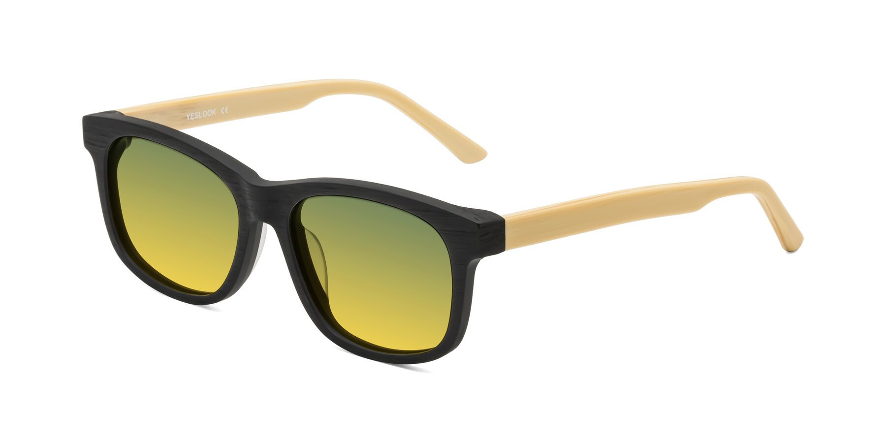 Angle of Alfred in Black-Light Yellow Woodgrain with Green / Yellow Gradient Lenses