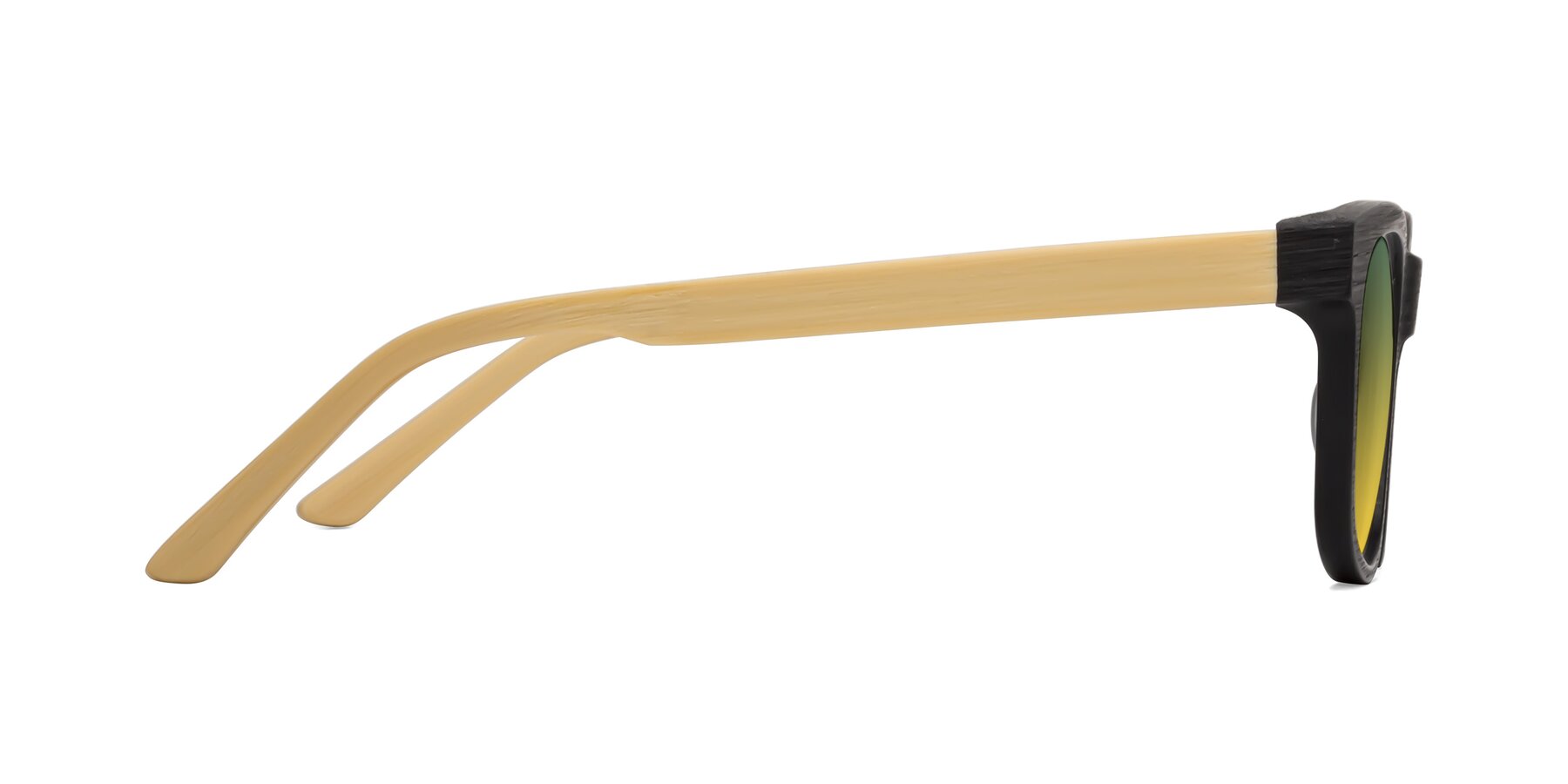 Side of Alfred in Black-Light Yellow Woodgrain with Green / Yellow Gradient Lenses