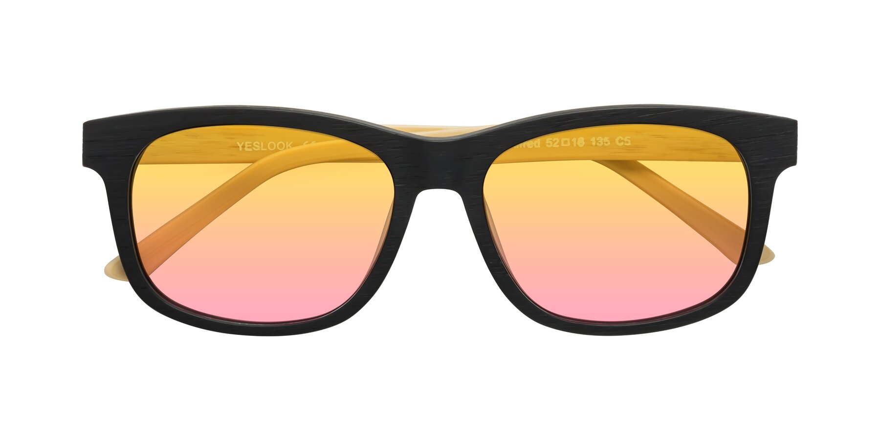 Folded Front of Alfred in Black-Light Yellow Woodgrain with Yellow / Pink Gradient Lenses