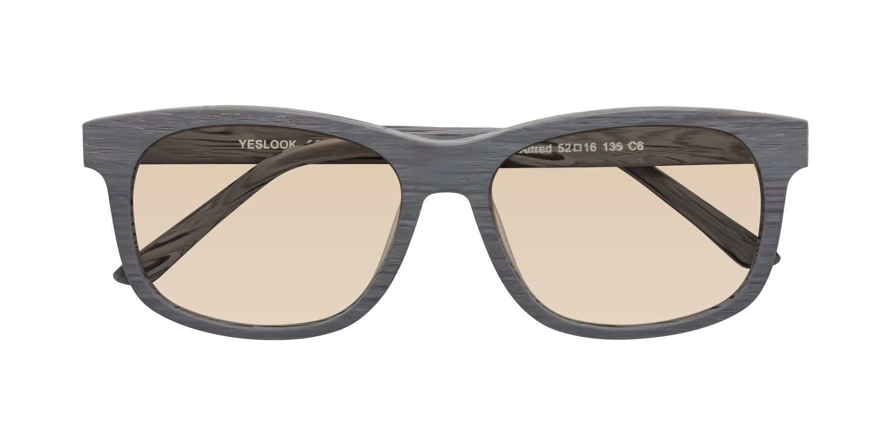 Folded Front of Alfred in Cement Woodgrain with Light Brown Tinted Lenses